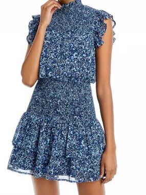 Aqua Blue Floral Smocked Mini Dress